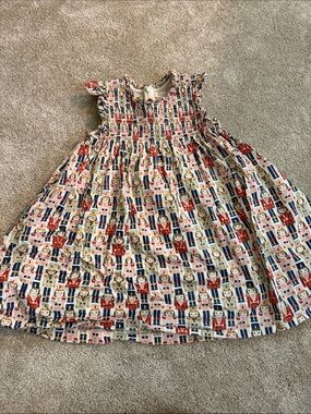 Pink Chicken Nutcracker Print Smocked Dress in Red, Blue & Cream